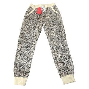 Leopard PrintDrawstring Pajama‎ Pants with Cream Accents Pockets Soft